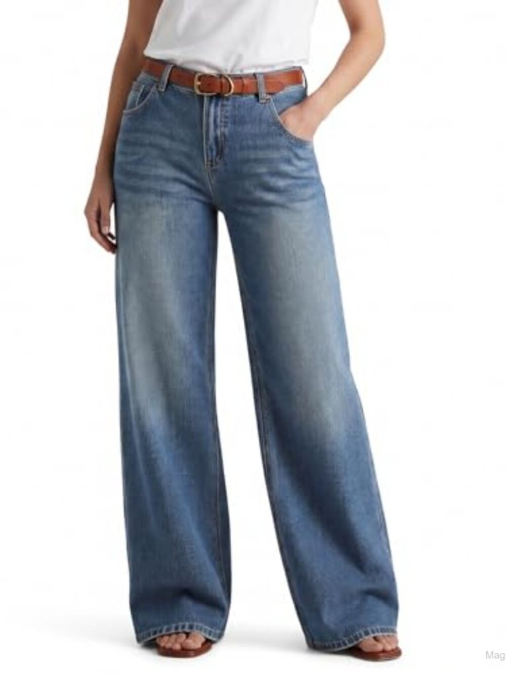 Wide Leg High Waist Baggy Boyfriend Denim Jeans with Pockets